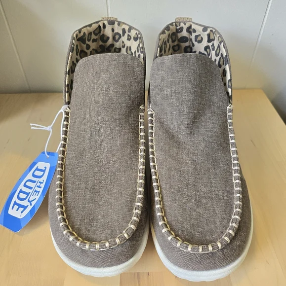 Hey Dude Women’s Britt L Leopard High-Top Shoes Brown Linen Size 11 New, No Box - Picture 2 of 6